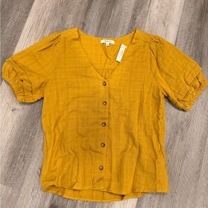 Madewell Mustard V-Neck Button-Up Blouse